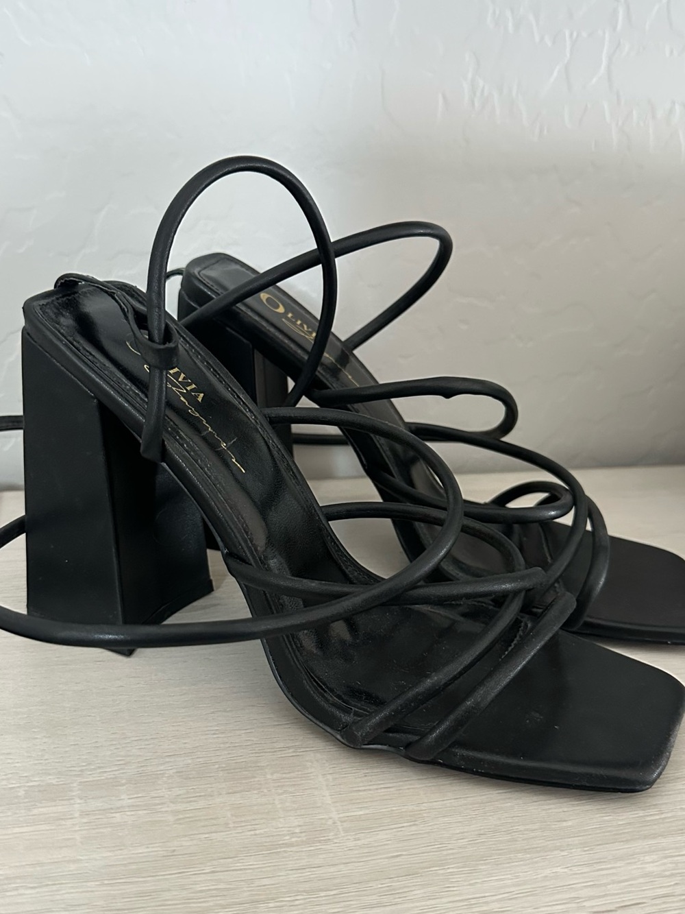 Olivia Cameron Black Strappy Square-Toe Heels - Picture 2 of 3